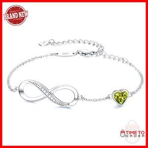 Sterling Silver Infinity Heart Bracelet with Crystal Charm Adjustable Link